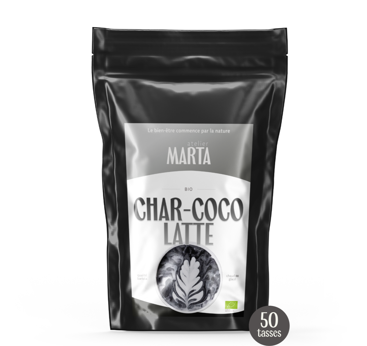 Charcoal latte Atelier Marta 50 tasses